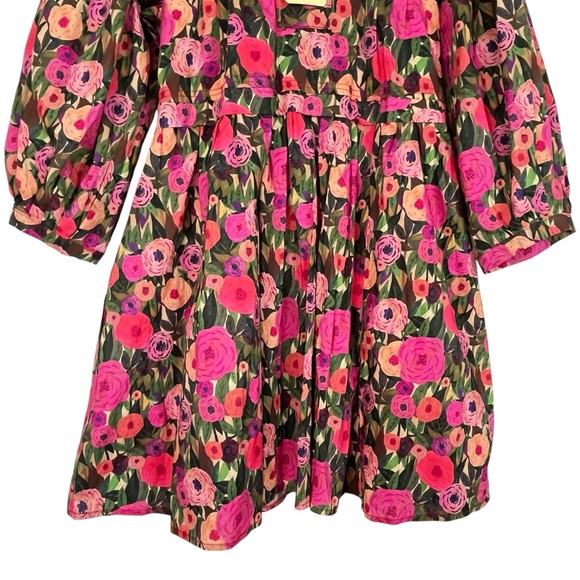 Entro NWT Pink Green Boho Puff Sleeve Mini Floral Babydoll Dress Size Small - Picture 3 of 11